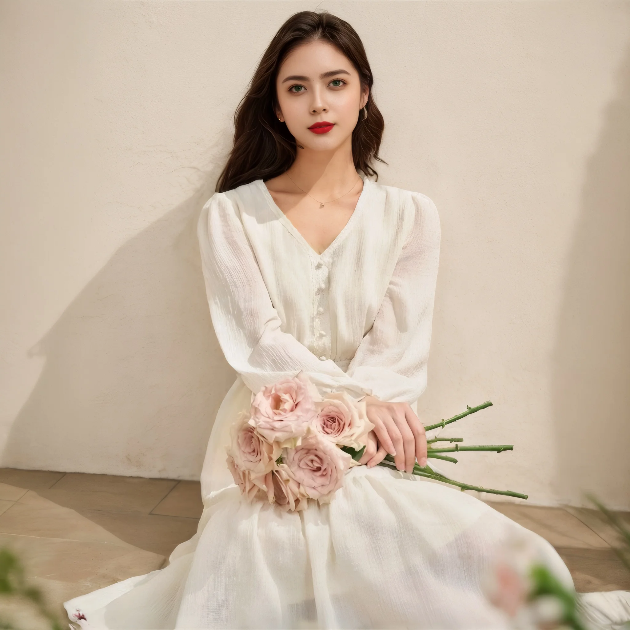 Robe à manches longues en dentelle texturée pour femmes, douce, premier amour, atmosphère, col en v, taille cintrée, liste A, printemps 2025