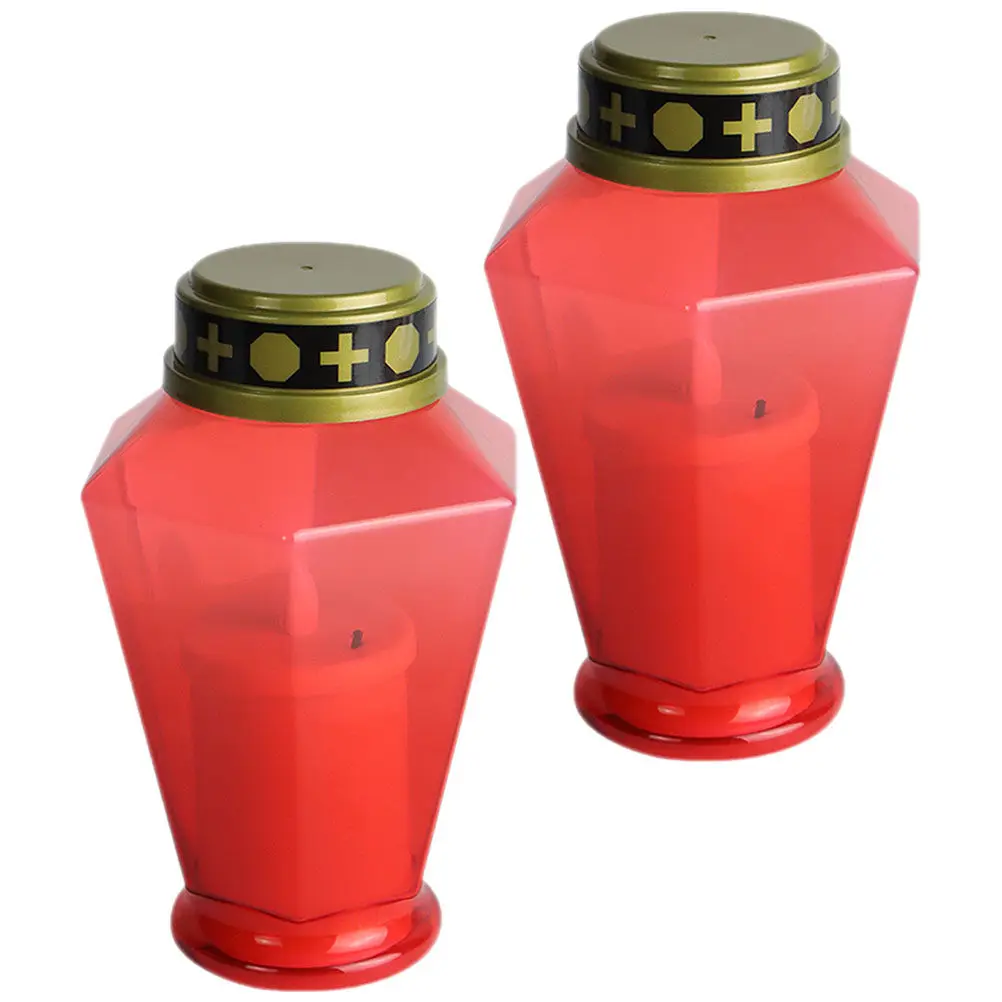 2Pcs LED Grave Light Flameless Lights Operated for Church Prayer Decorative Lamps Home Garden Yard