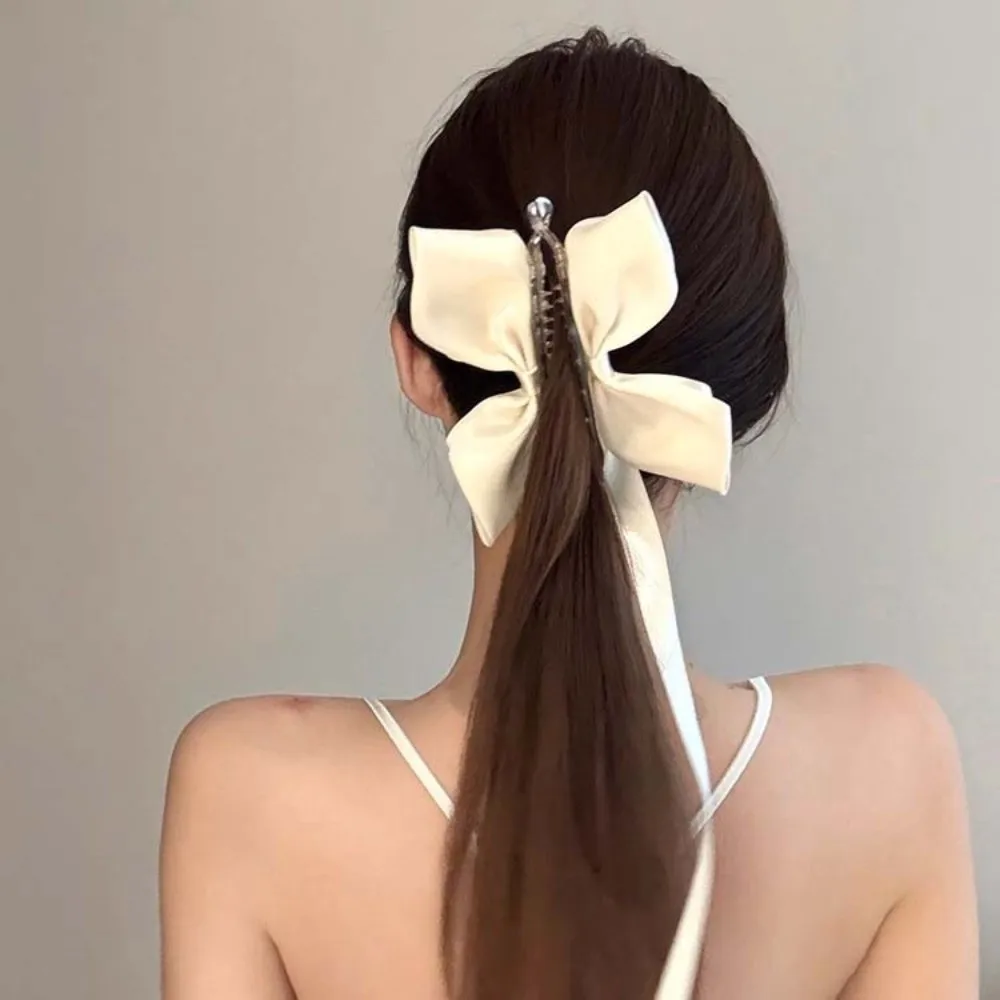 

2pcs Hair Clip Ballet Style Ribbon Banana Clip Wide Side Woven Black Knitted Hair Hoop Soft Anti-slip Bow Vertical Clip Girls