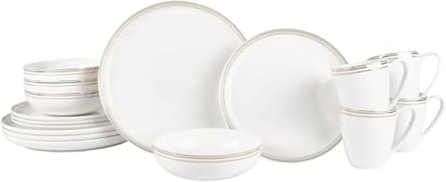 Coupe-Style Bone China Dinnerware Set with Gold Bands, Service for 4
