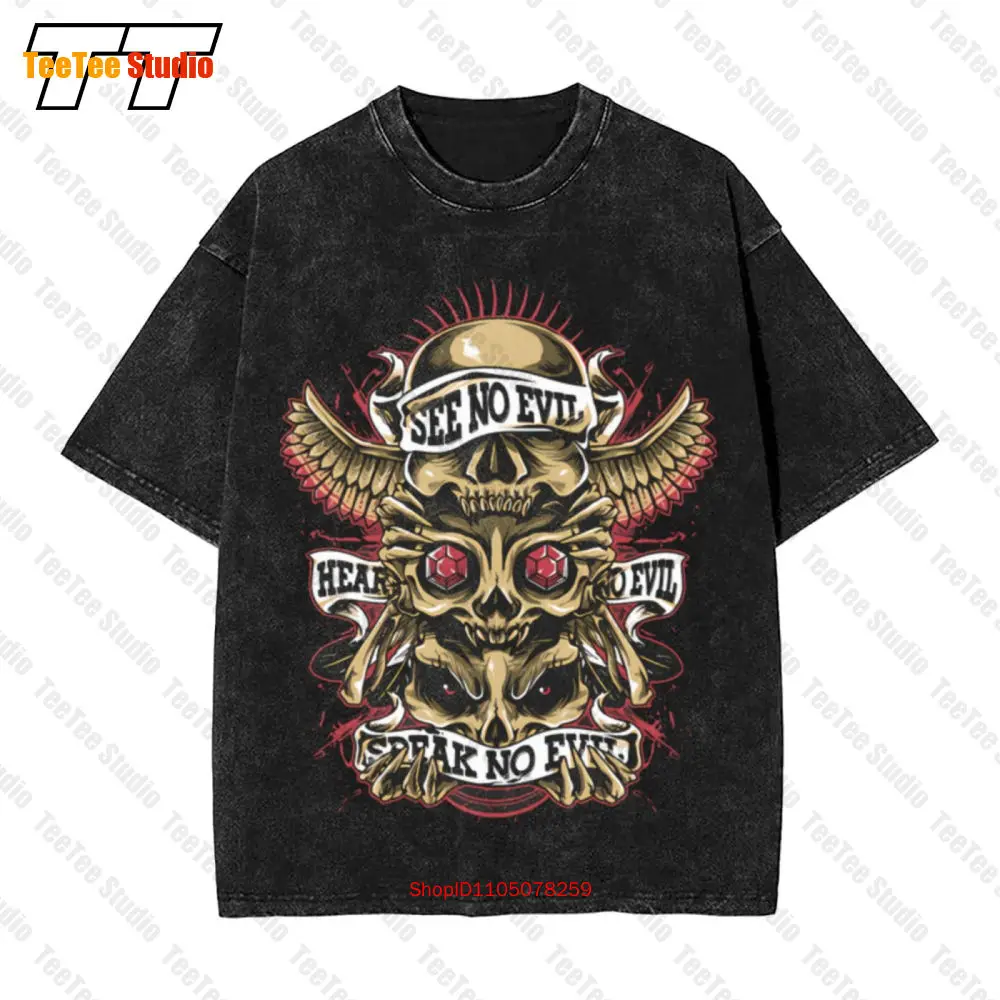 تي شيرت جمجمة الطوطم See No Evil Hear No Evil Speak No Evil Vintage كبير الحجم VEHI