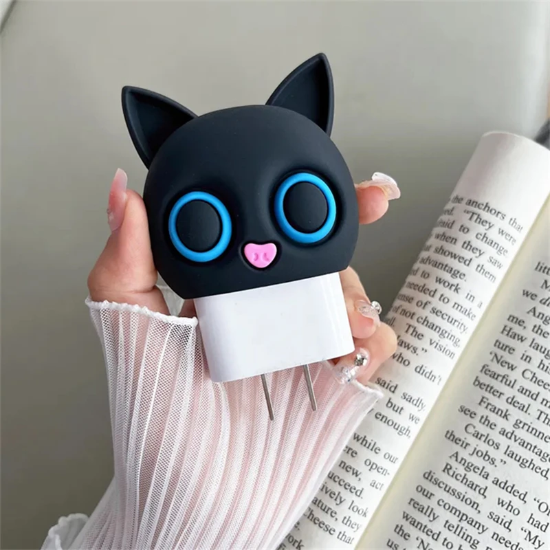 New Cute Cat Soft Silicone Charger Protective Case For IPhone 11 12 13 14 18W-20W Fast Charge Protection Charger Cover Sleeve