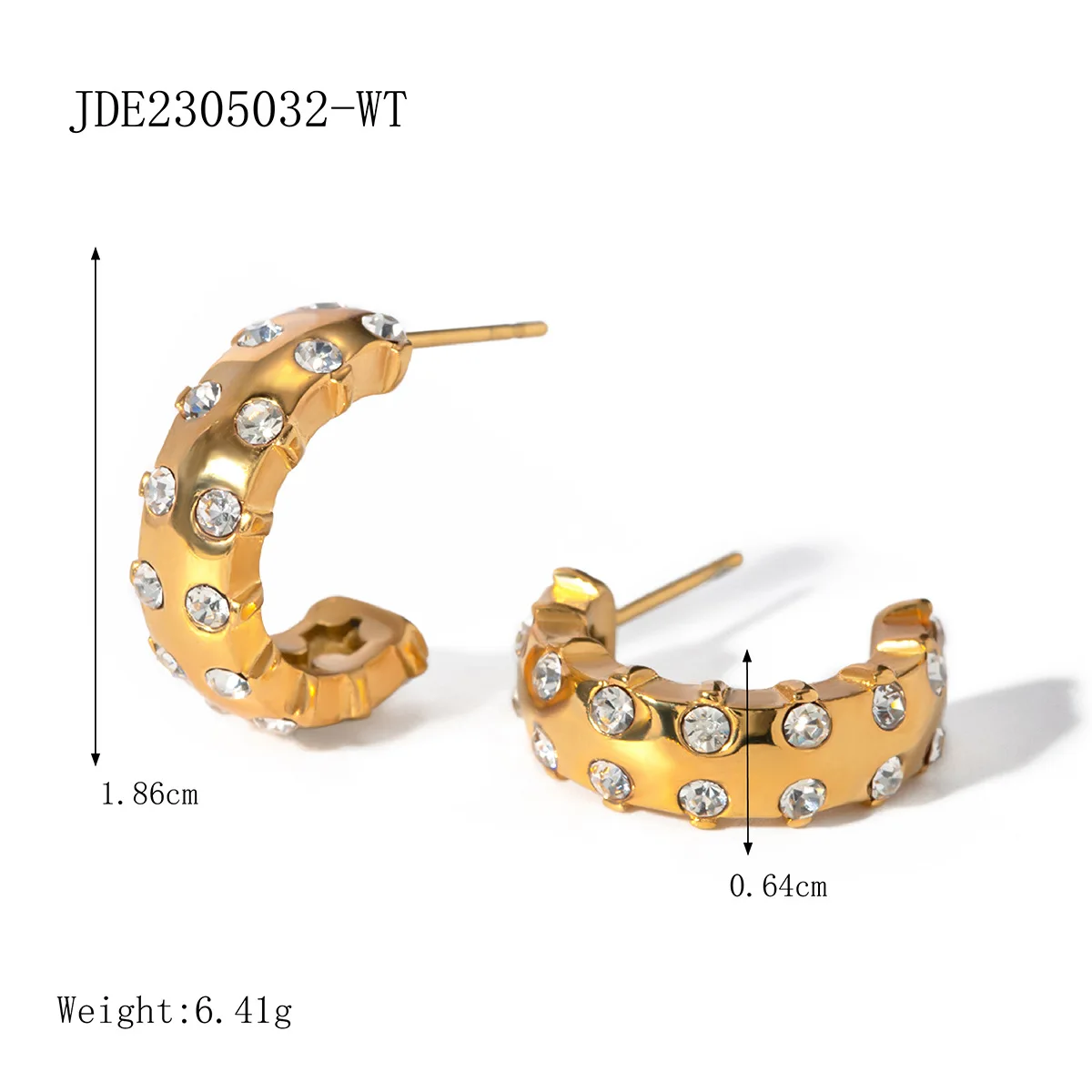 Stainless Steel PVD 18K Gold Plated Tarnish Small Size Crystal CC Hoop Earrings For Woman Jewelry Wholesale Summer Trendy