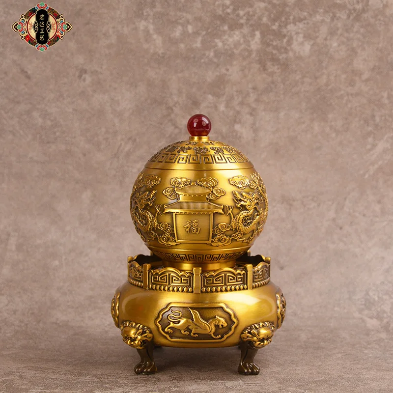 

Brass Gem Four Sacred Beasts Nine to Turn Things around Two Dragons Are Playing with a Pearl Home Hallway Copper Ware Gift Decor
