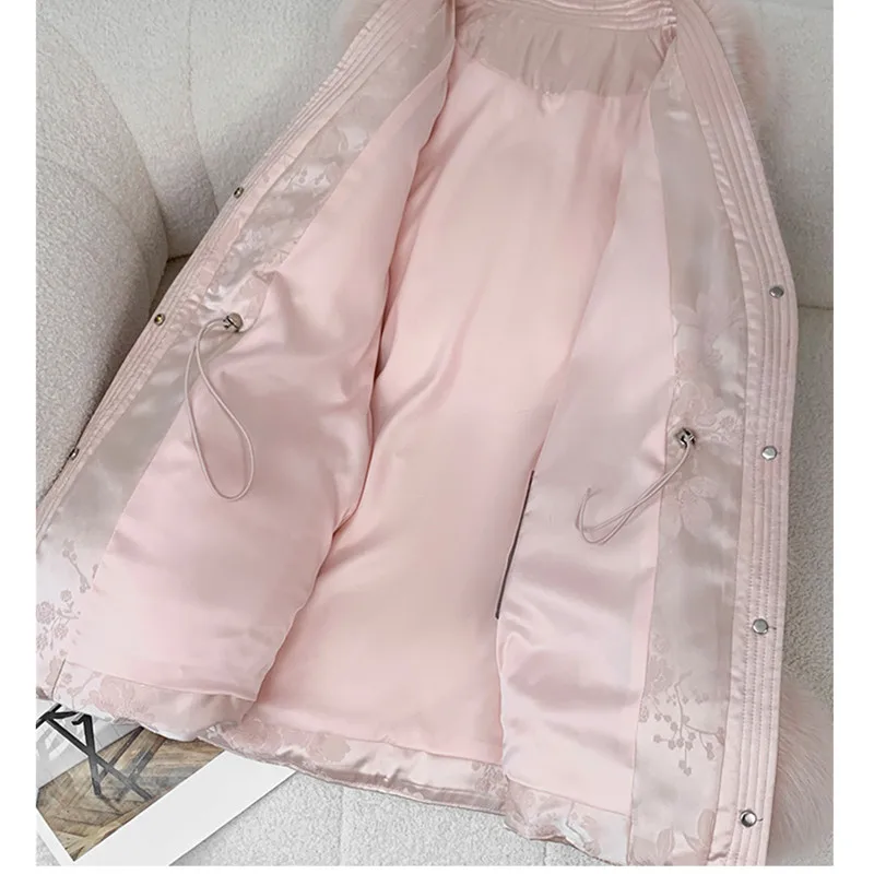 معطف فرو الثعلب للنساء الراقية 2026 منتصف إلى طويل التخسيس الشتاء أوزة أسفل معاطف أنثى موضة معطف باركر دافئ #5