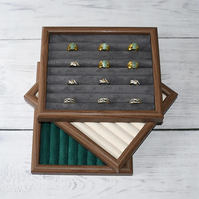 

Поднос для хранения колец из цельного дерева Поднос для демонстрации колец и сережек из орехового дерева Магазин Домашний браслет Поддон для сережек