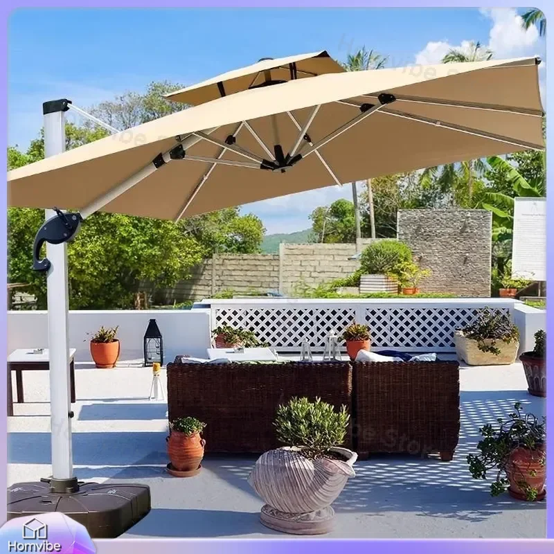 Outdoor Patio Umbrella Large Garden Sunshade Roman Parasol with Solar Light for Balcony Villa Backyard Furniture Waterproof