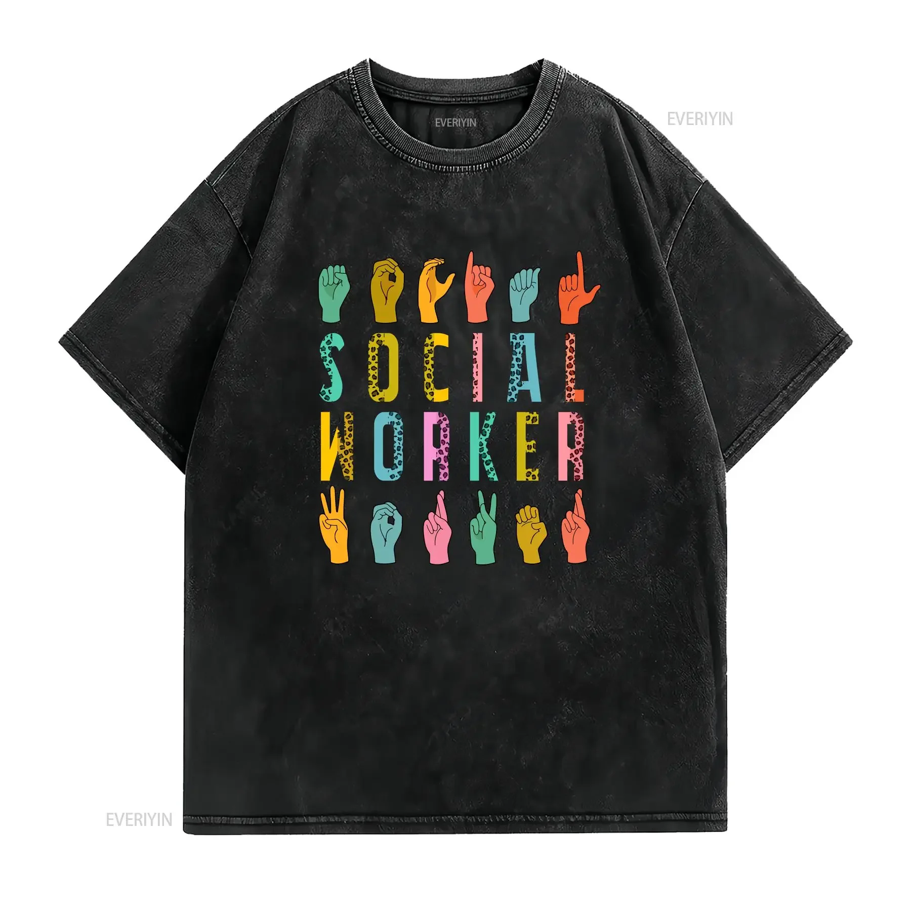 ASL Social Worker T Shirt American Sign Language SweaT Work Graduation Melanin vintage Washed graphic designer clothes Soft