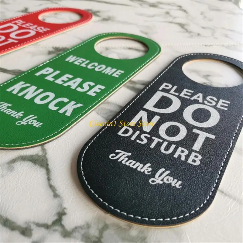 A3PC Professional Office Door Hanger Reversible Do Not Disturb Sign Soft PU Leather Please Sign For Privacy Meeting