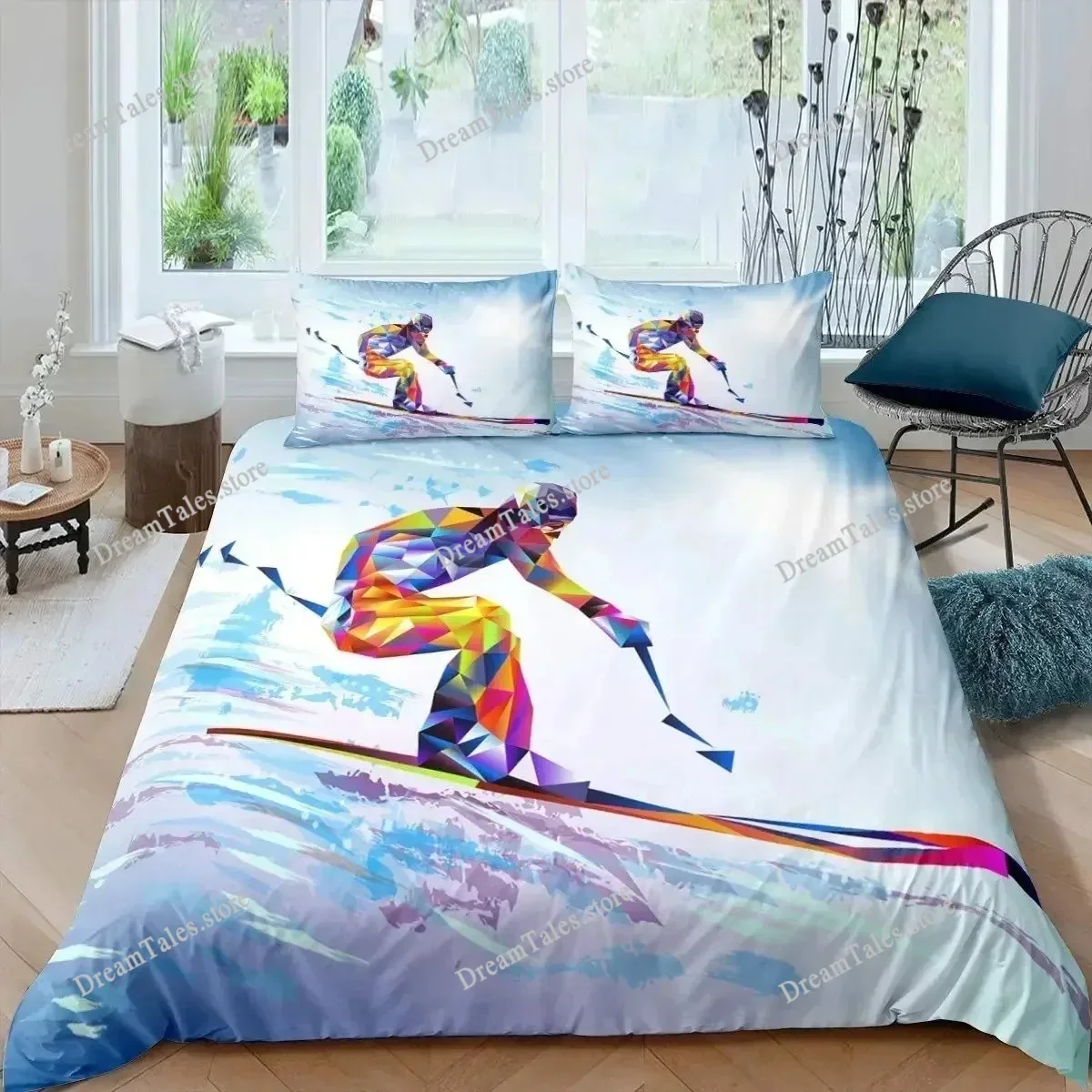 Duvet Cover Set Ski Sports Full Size Winter Sports Skiing Bedding Sets Snow Mountain Landscape Comforter Cover for Boys Girls963