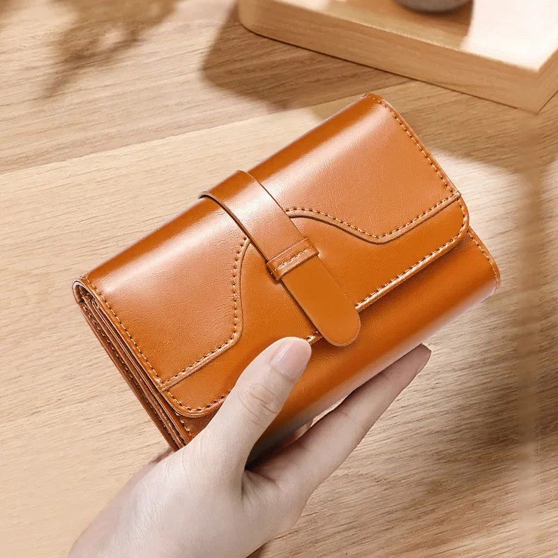 High Quality Genuine Leather Wallets for Women Ladies Premium Feeling Coin Purse Large Capacity Card Holder Orange Clutch Wallet