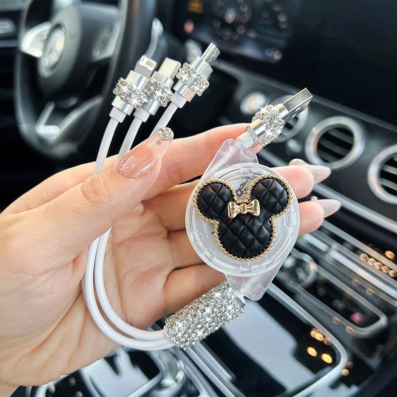 New Bling USB Car Charging Cable 3 in 1 Car Decor Charging Cable Car Styling Diamond Auto Interior Accessories for Woman