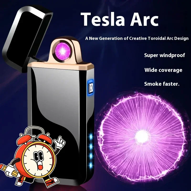 Electric Double Arc Laser Induction Lighter, Outdoor Windproof Metal Pulse Plasma Lighter, LED Power Display, Men's Gift, New