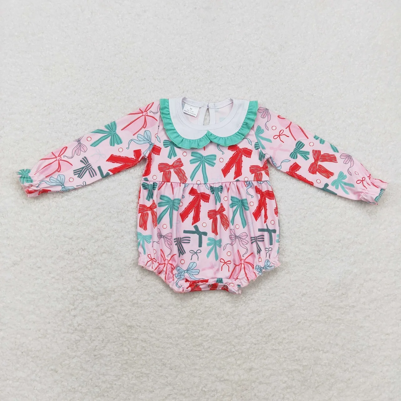 

Wholesale Newborn Coverall Bodysuit Long Sleeves Colorful Bows Jumpsuit Toddler Baby Girl Bubble Romper Kids Christmas One-piece