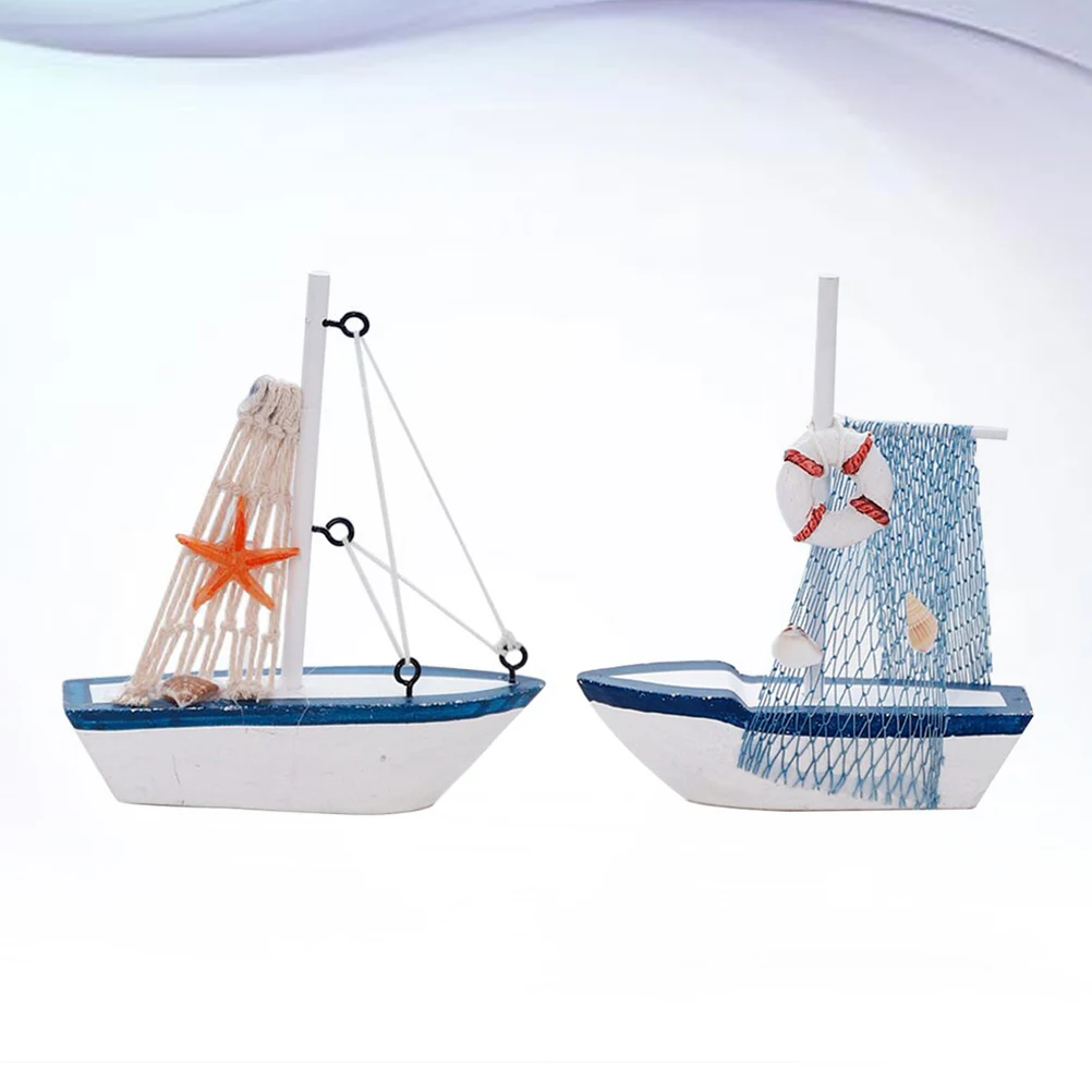 

2 Pcs Nautical Decor Wooden Sailboat Decoration Home Creative Car Ornament Fashion Table