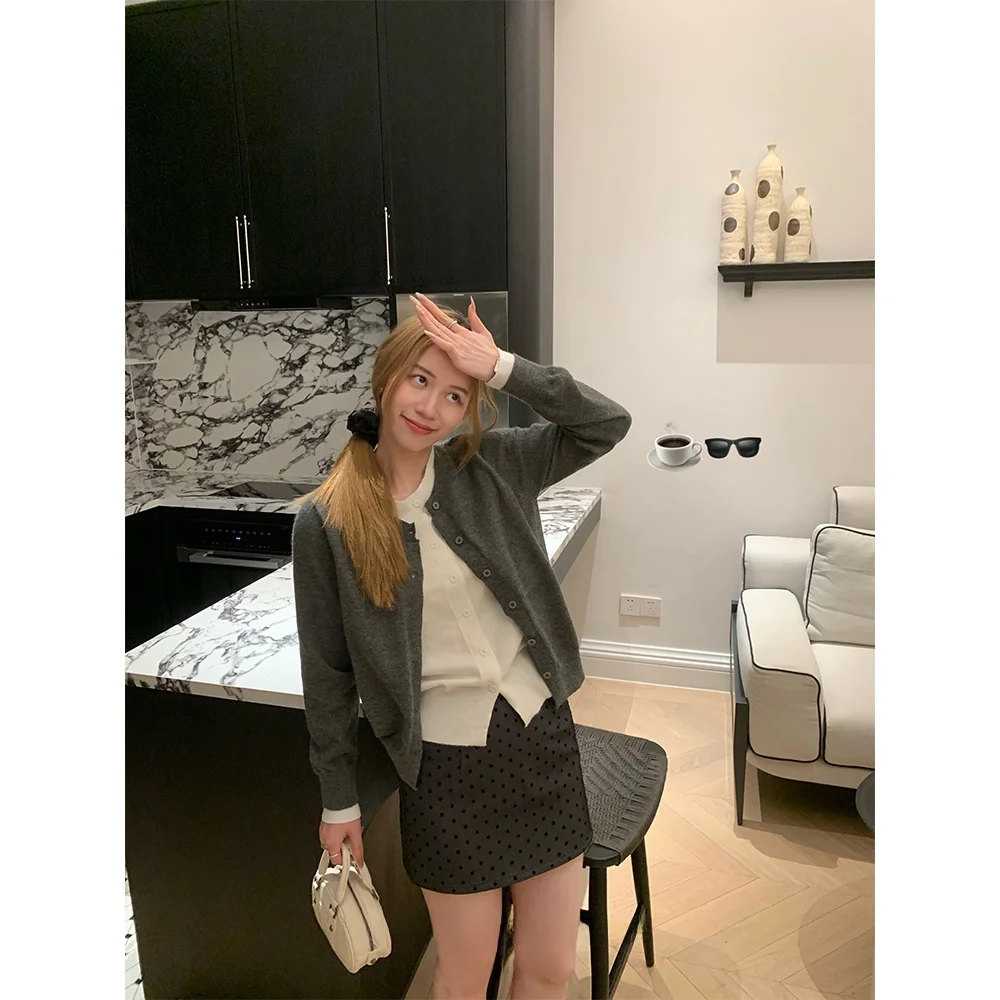 

Pijiuu, вязаный ор-кардиган с глубокими глазами, женский осенний свитер 2024, новый дизайн, дэт, искусственный двухсекционный женский трикотаж