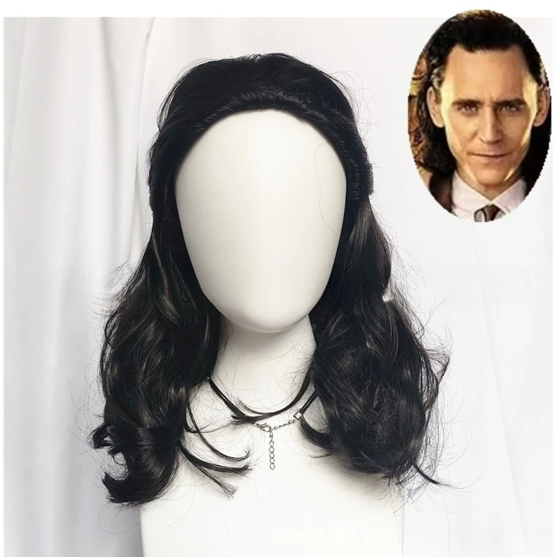 Black Long Straight Cosplay Synthetic Hair Wigs for Men Party Costume Halloween Comic Movie Loki Thor Winter Soldier