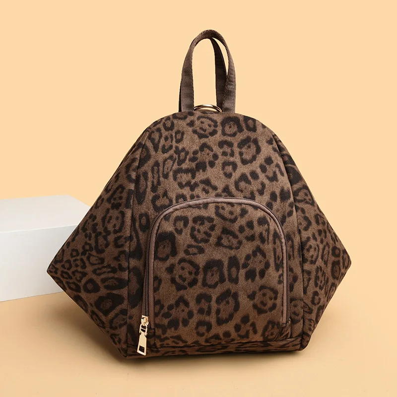 Leatherette women's travel lightweight backpack with leopard print shoulder bag for commuting, large capacity schoolbag