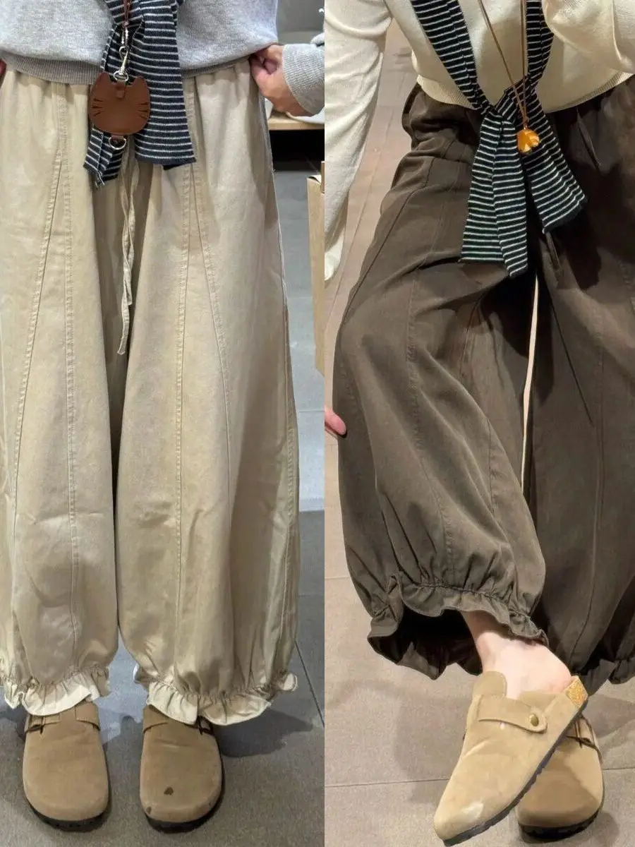 American Style Small Size Casual Pants Trendy High Waist Loose Chic Nine Points Balloon Loose Feel Knife Wide Leg Pants