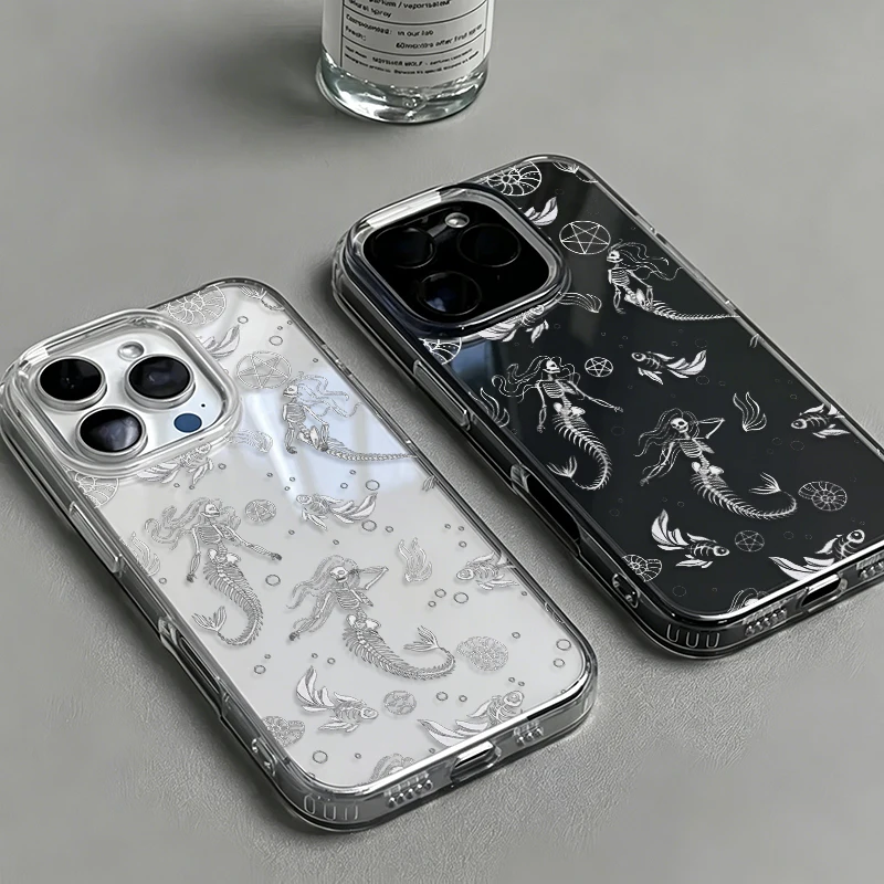 

Hand Drawn Deep-sea Skeleton Mermaid Phone Case for IPhone Air 17 Pro Max 16 Plus 15 14 13 12 11 Pro Max Trend Soft Back Cover