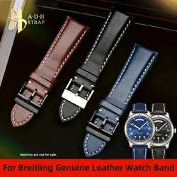 Genuine Cowhide Leather Watch Band For Breitling Navitimer Avenger Premier Yellow Wolf Watch Strap 22mm 24mm Pin Buckle Style
