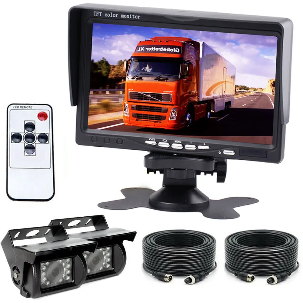 

Caravan Bus Truck 4 Pin 2x IR Rear View Backup Camera Kit 7" Car Parking Monitor