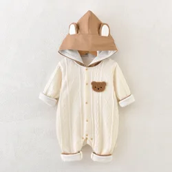 Spring Autumn Kids Warm Jumpsuits Newborn Hooded Cute Bear Crawling Clothing New Boys Girls Fashion Casual Bodysuits 4M-2 Years