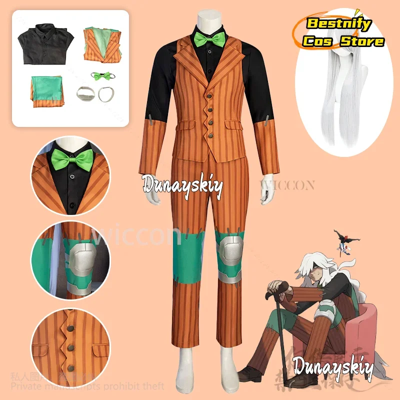 CosplayLEGENDS فروي مون تأثيري AZ أنيمي زي البرتقال شريط موضة الدعاوى سترة الأخضر ربطة القوس فيونكة طويلة الأبيض الباروكات هالوين الدعاوى