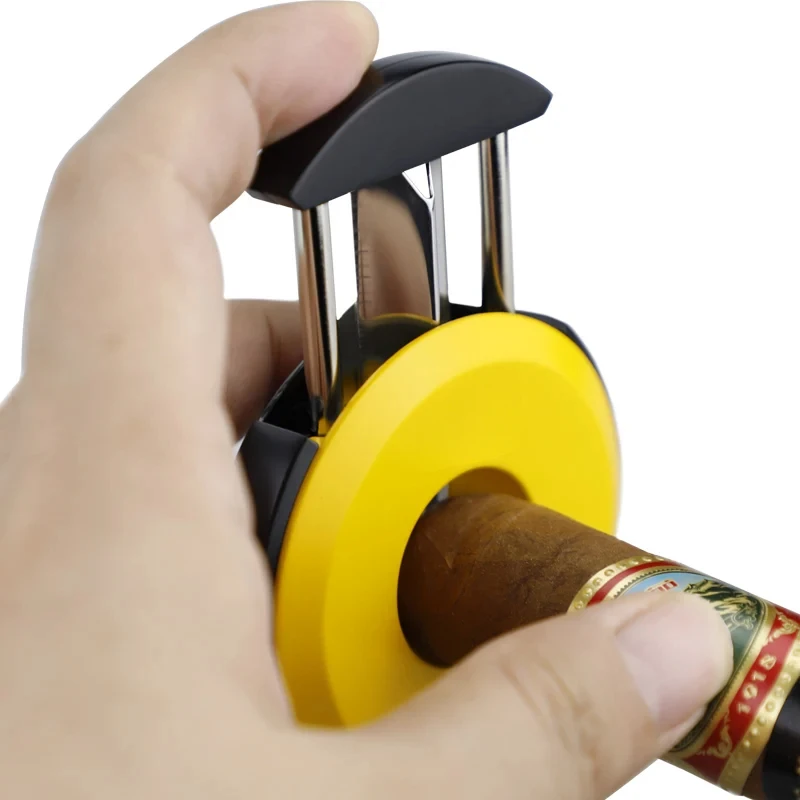 Portable Luxury Outdoor Cigar V-shape Yellow Cigar Cutter Smoking Accessories