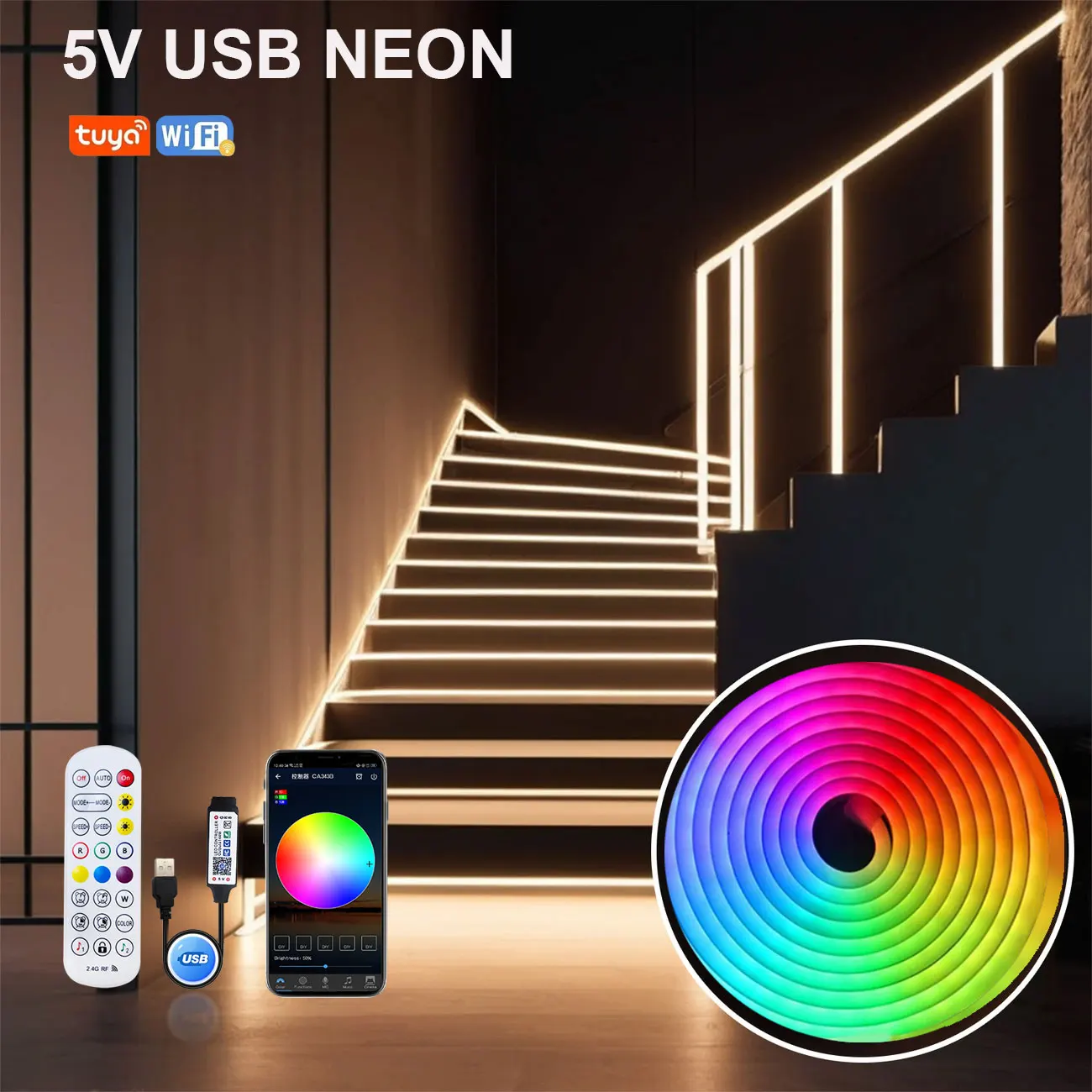 

Strip Led Neon Lights 5V Usb Tuya Bluetooth App 1M 2M 3M 5M Waterproof Rgb Neon Lamp Tape For Room Deocoration Diy Lighting