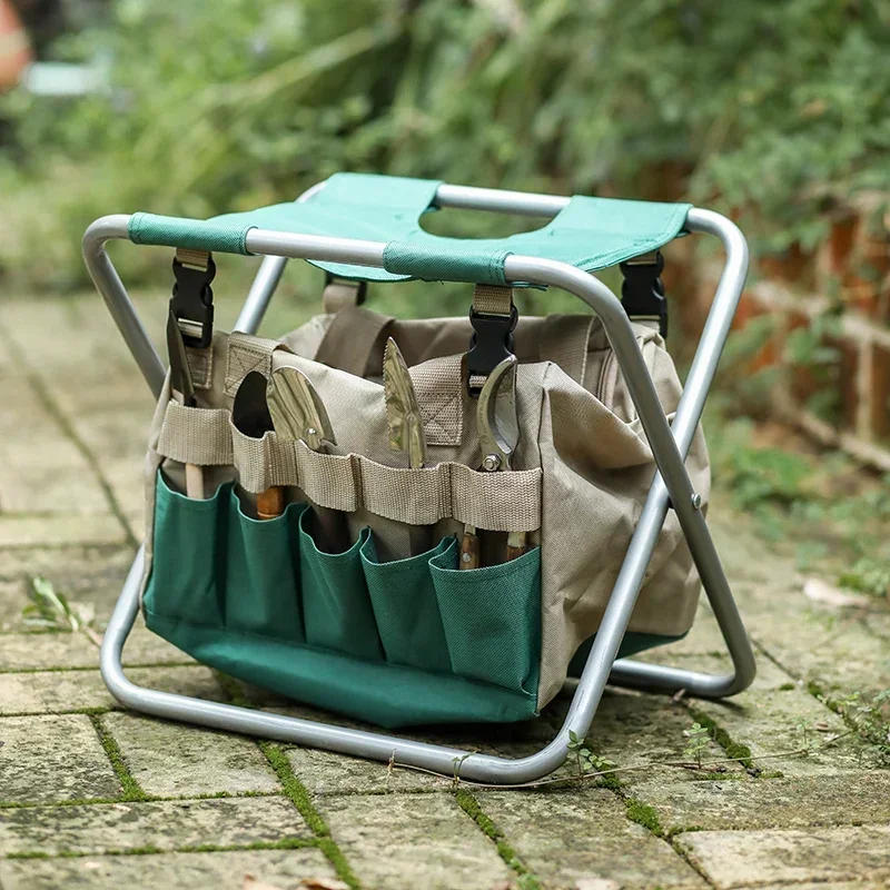 

Gardening Tools Storage Bag Stool Foldable Canvas Shovel Scissors Portable Toolkit