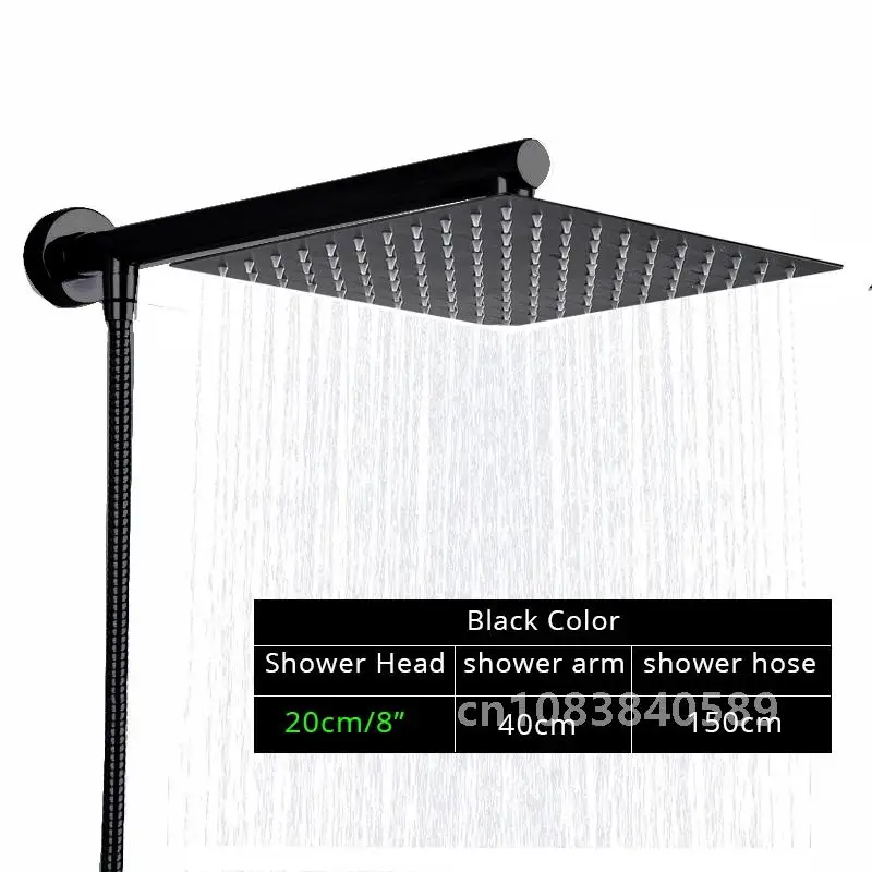 Rozin Black Ultrathin Rainfall Shower Head Wall Mounted Shower Arm Bracket Bar 150cm Shower Hose Bathroom Faucet Set