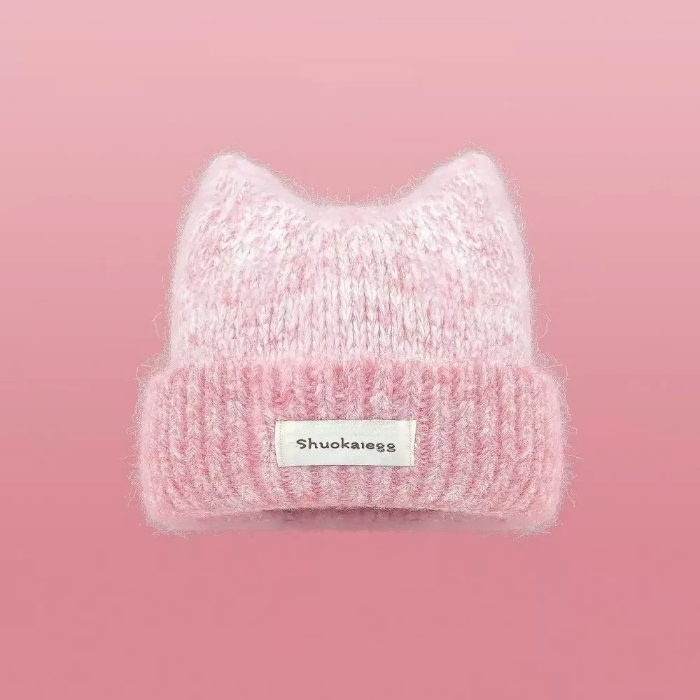 Versatile Warm Cat Ear Hat Windproof Ear Protection Knitted Beanie Pullover Style Thickened Winter Cap Daily Wear