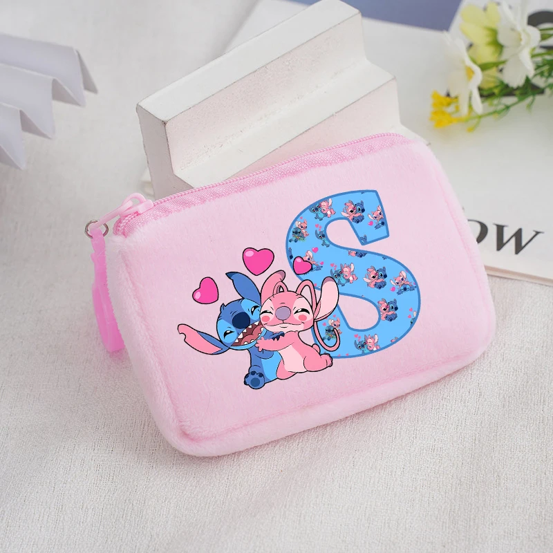 Disney Stitch Square Plush Coin Purse Anime Cartoon Letter Printed Wallet Boy Girl Portable Mini Storage Bag Kids Birthday Gifts