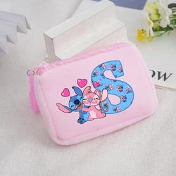 Disney Stitch Square Plush Coin Purse Anime Cartoon Letter Printed Wallet Boy Girl Portable Mini Storage Bag Kids Birthday Gifts