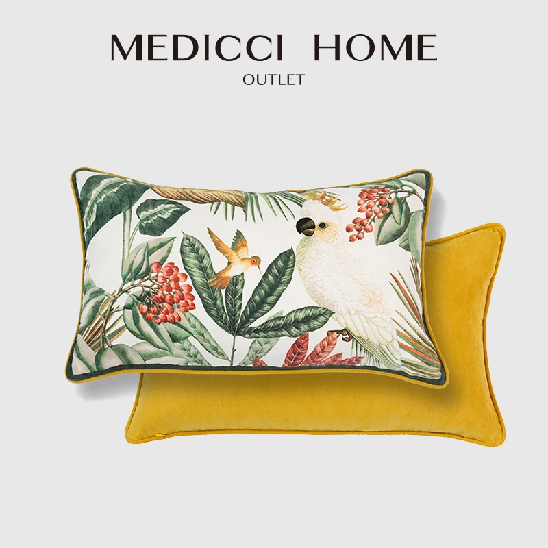 

Medicci Home American Style Decorative Throw Pillow Cover Parrot Tropical Plant Birds Print Cushion Case For Sofa Couch Armchair