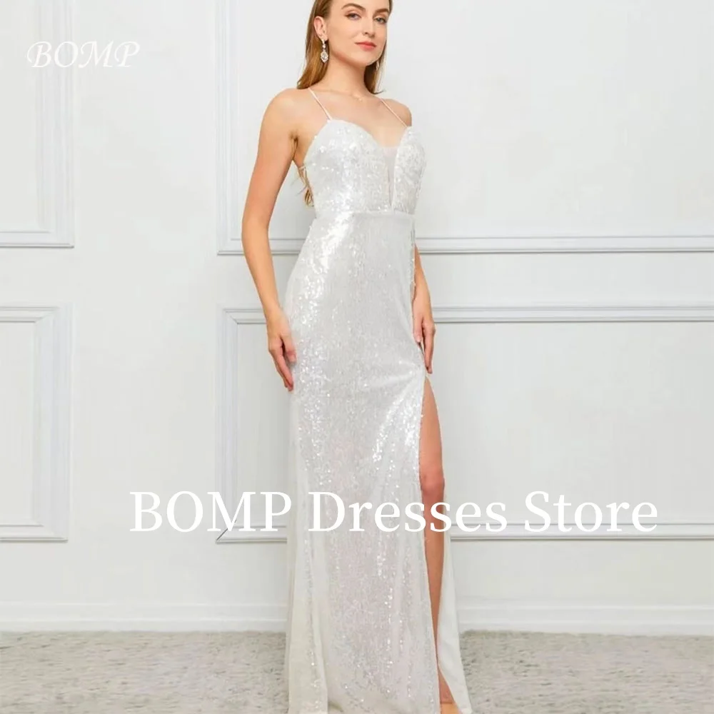 

BOMP Elegant Sequin Evening Dresses Side High Slit Cut-Out Formal Prom Party Gown Customized Saudi Arabric Prom Gown 2025