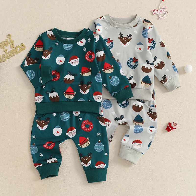 Toddler Baby Boy Girl Christmas Outfit Long Sleeve Crewneck Sweatshirt Jogger Pants Set Fall Winter Clothes