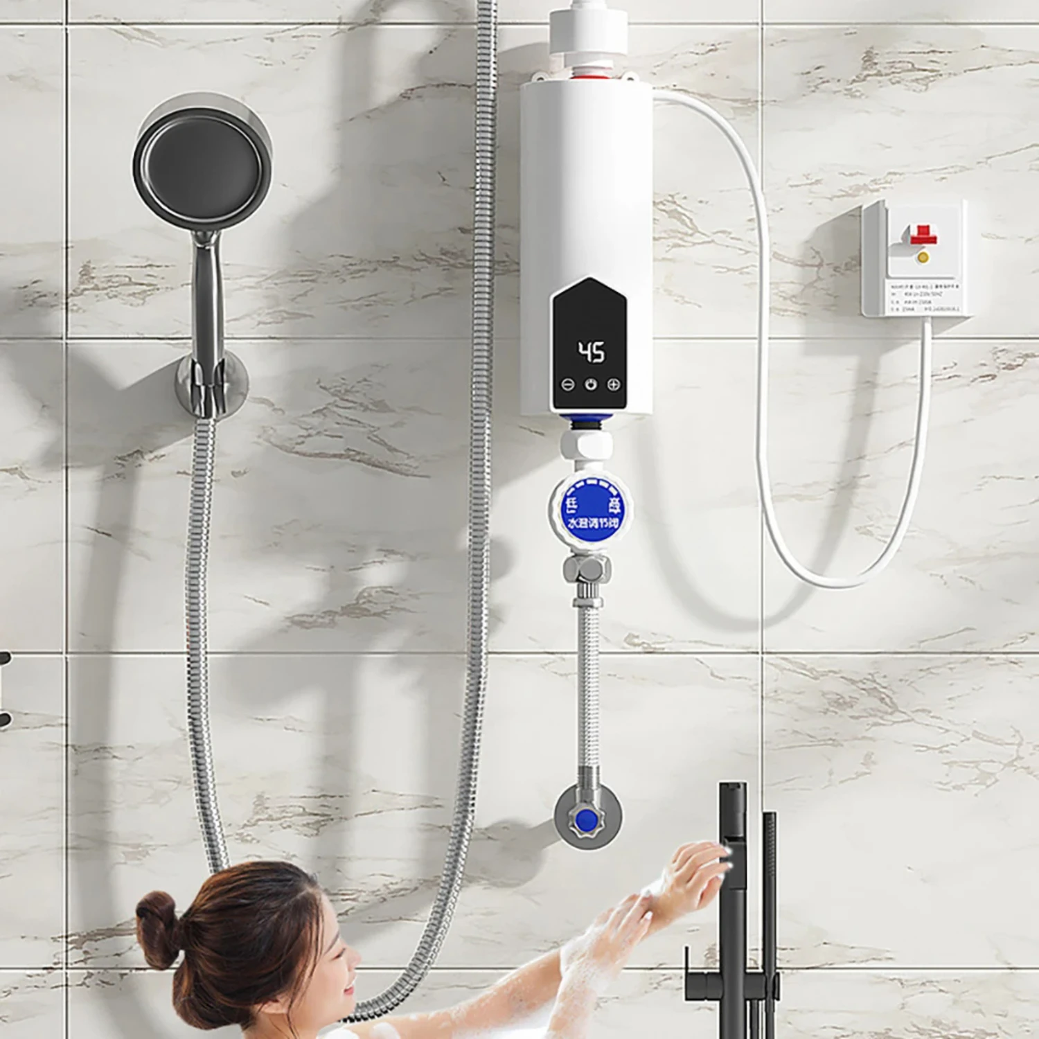 

220V 110V Mini Instant Heater Tankless 3500/5500W Bathroom Shower Fast Heating Hot LCD Digital Display