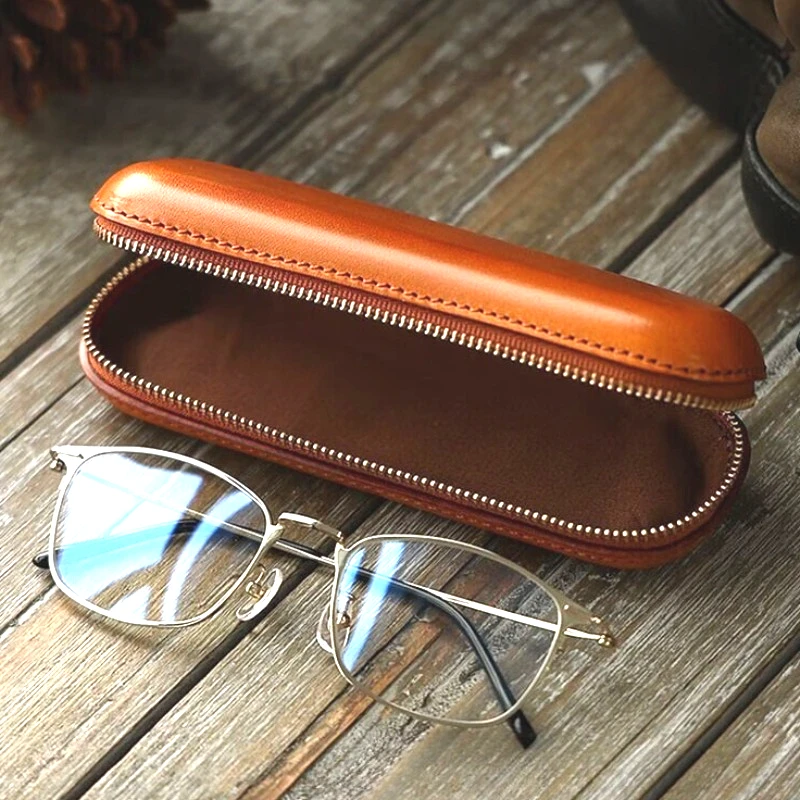 

Leather Glasses Case Retro Portable Glasses Pouch Travel Sunglasses Cover Storage Cases Lenses Zipper Small Makeup Organizer