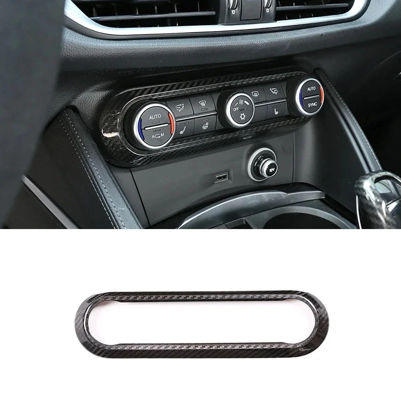 Real Carbon Fiber Interior Air Conditioner Knob Panel Frame Cover Trim Fit For Alfa Romeo Giulia Stelvio 2020-2021