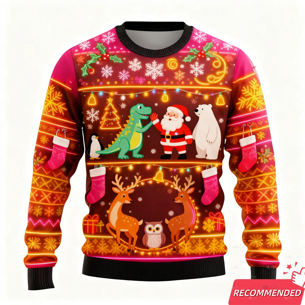 جديد سترة عيد الميلاد القبيحة للنساء الملابس 2025 مضحك وهمية أضواء النيون عيد الميلاد ضوء القبيح البلوز حفلة الهيب هوب للجنسين القمم