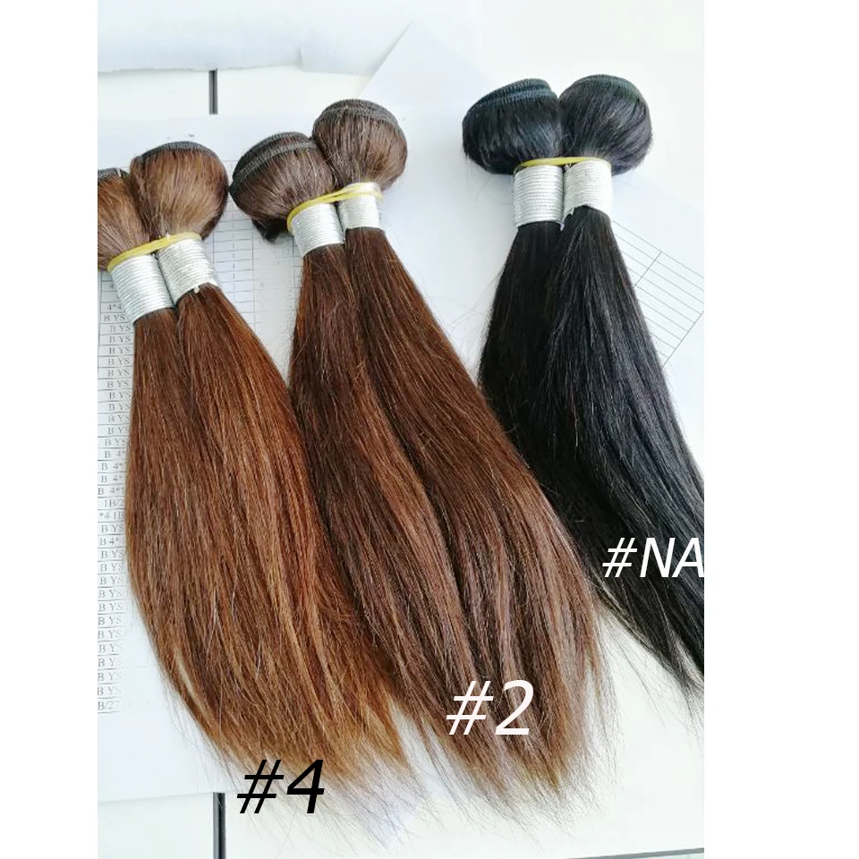 Cabelo humano reto marrom 2/3 pacotes com fechamento 4x4 laço transparente parte livre 10-24 polegada remy extensão do cabelo humano mogulhair