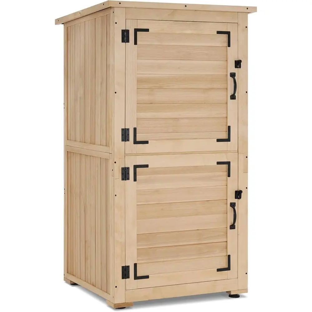 

30 Natural Outdoor Storage Shed for Garden Tools with Waterproof Cabinet and Removable Shelves