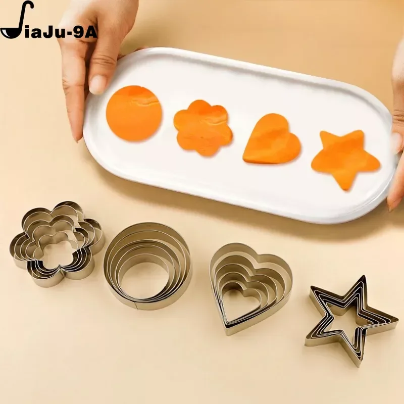 Stainless Steel Cookie Mold Geometric Circle Love Plum Blossom Five-piece Wrap with Dumpling Skin Mousse Ring Baking Set