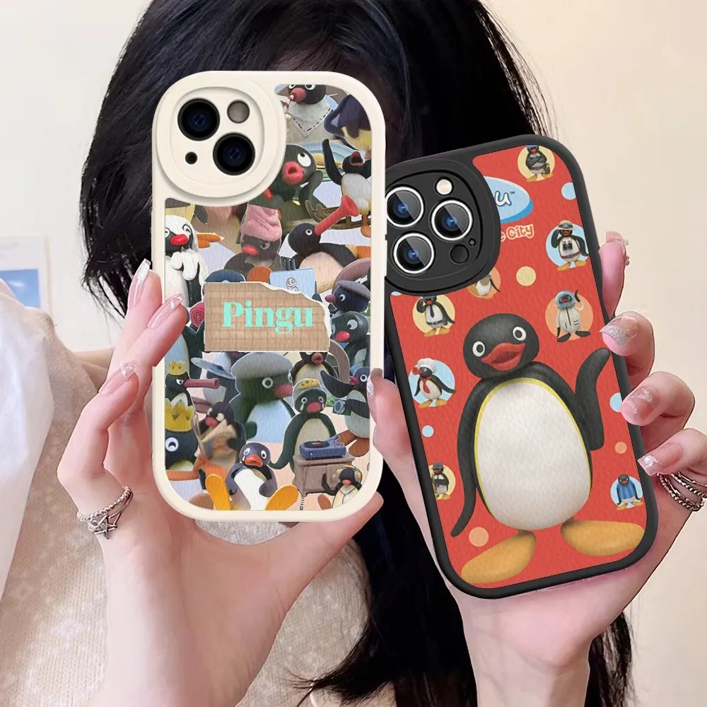 Cartoon P-Pingu Cute Phone Case Hard Leather For iPhone 14 13 12 Mini 11 14 Pro Max Xs X Xr 7 8 Plus Fundas