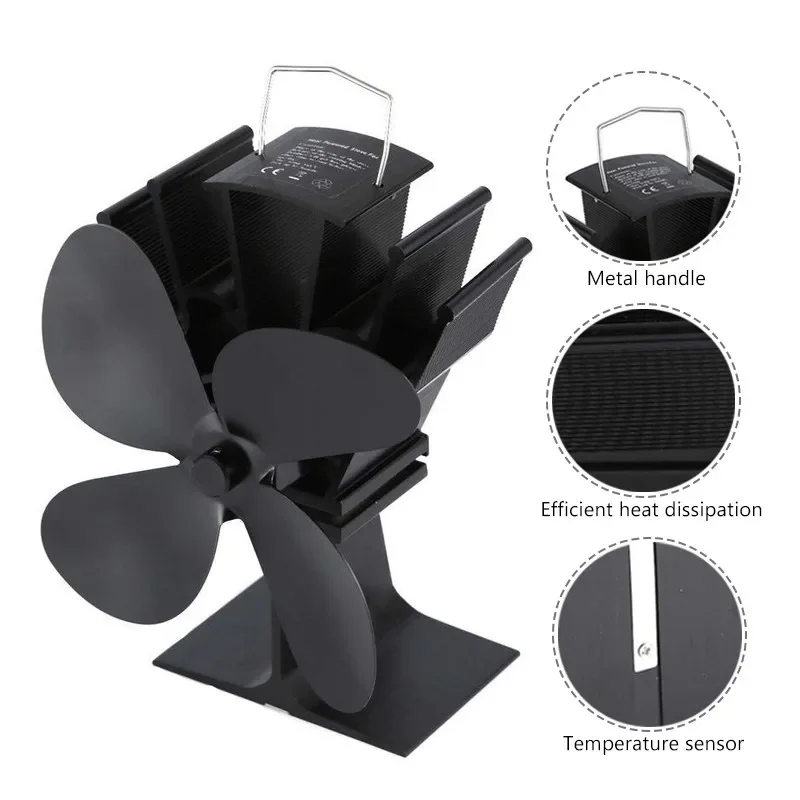 

Black Heat Powered Stove Fan 4 Blades Eco-Friendly Wood Burner Thermodynamic Home Fireplace Circulator for Efficient Warmth Dist