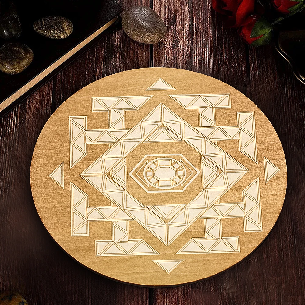 Sacred Geometry Wooden Board Metatrons Cube Plate Crystal Grid Display Base Spiritual Yoga Meditation Witchcraft Home Decor