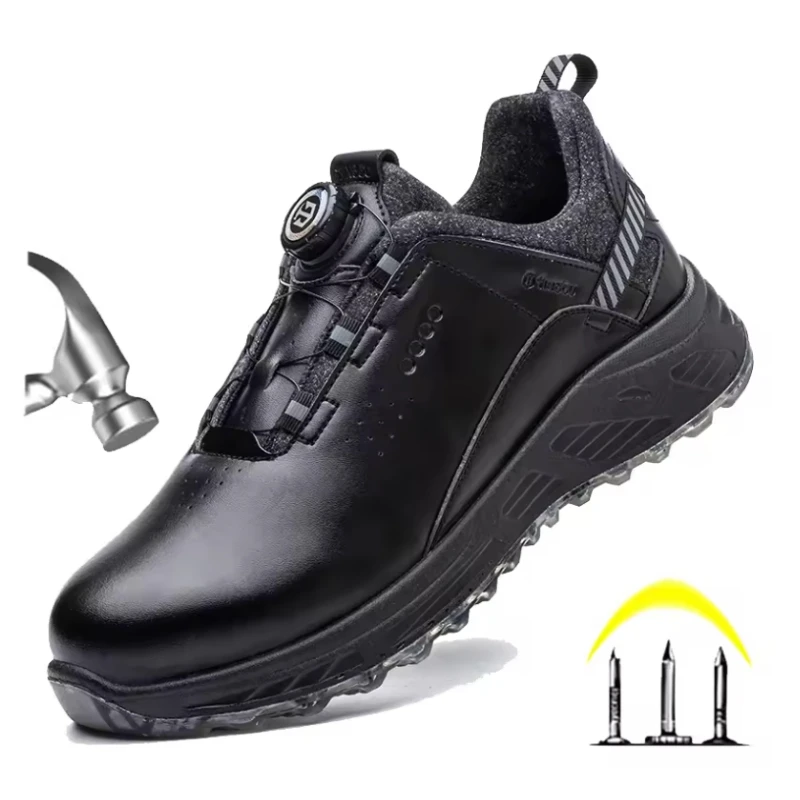 Rotating Button Men Protective Safety Boots Leather Mens Sneakers Lndestructible Waterproof Shoes Anti Smash Anti Puncture Shoes