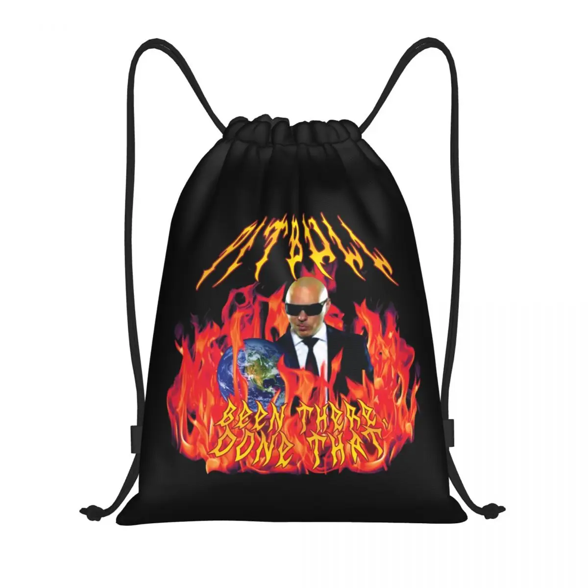 Heavy Metal Pitbull With Flames Drawstring Backpack Sports Gym Bag for Men Women Mr World Rapper Singer Training Sackpack